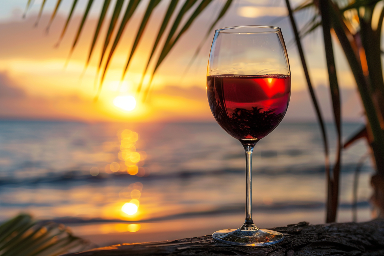 Image gratuite Verre de vin rouge sur une plage 8