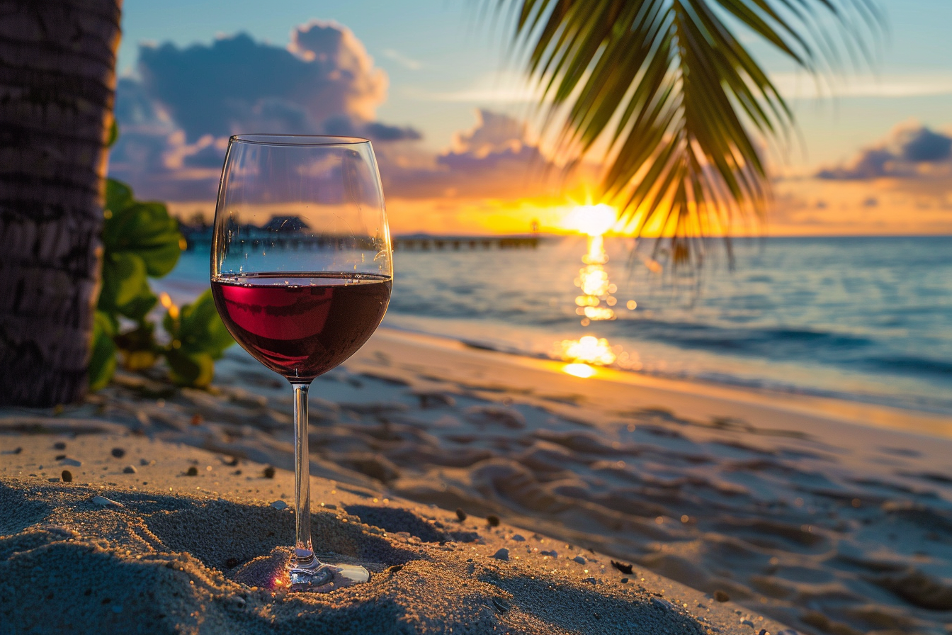 Image gratuite Verre de vin rouge sur une plage 9