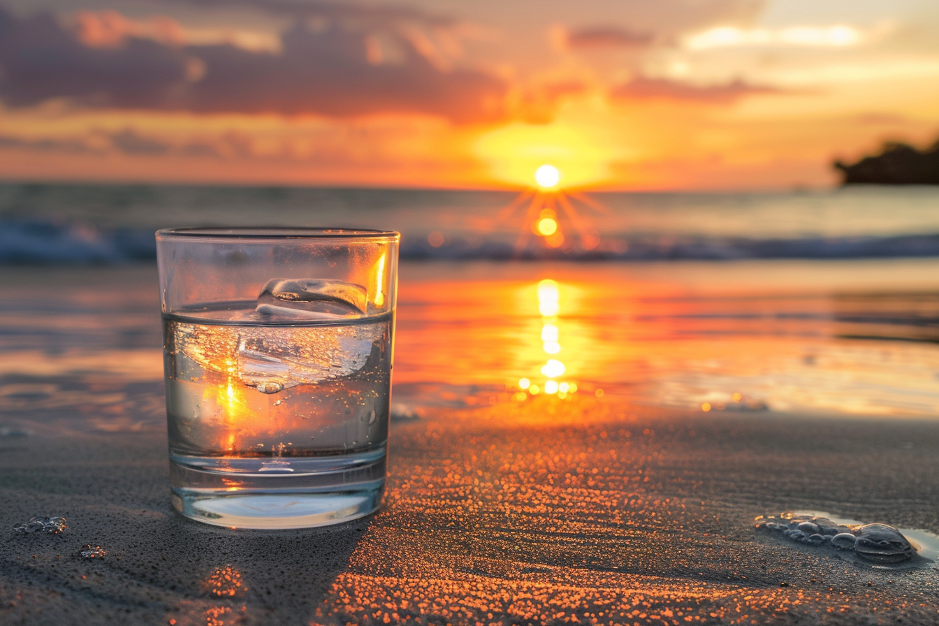 Image gratuite Verre de vodka sur une plage 1