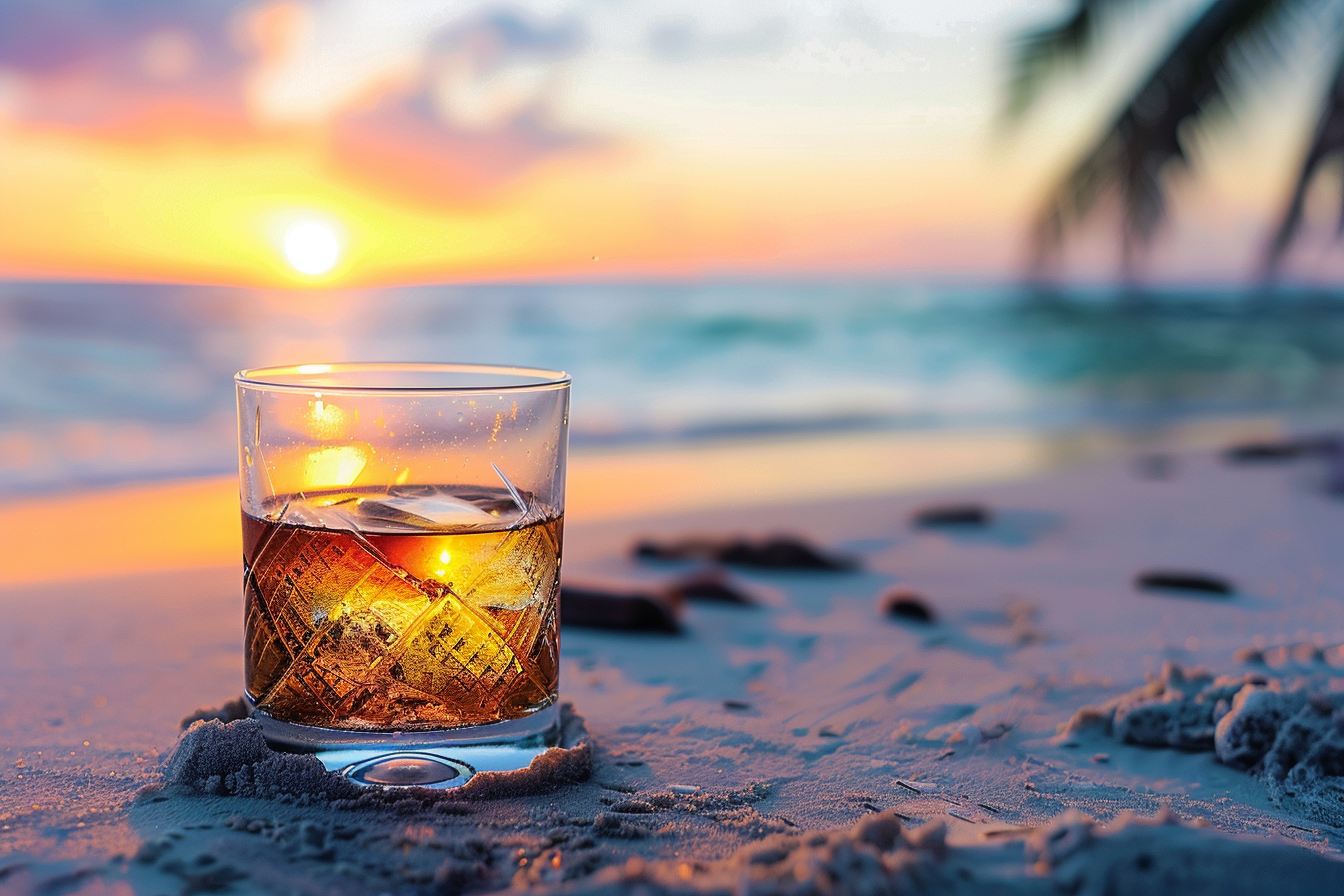 Image gratuite Verre de whisky sur une plage 2