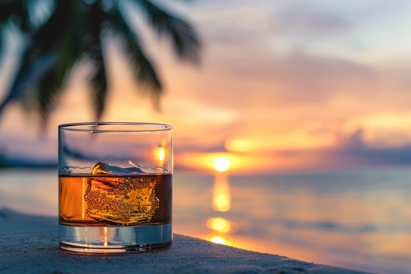Image gratuite Verre de whisky sur une plage 3