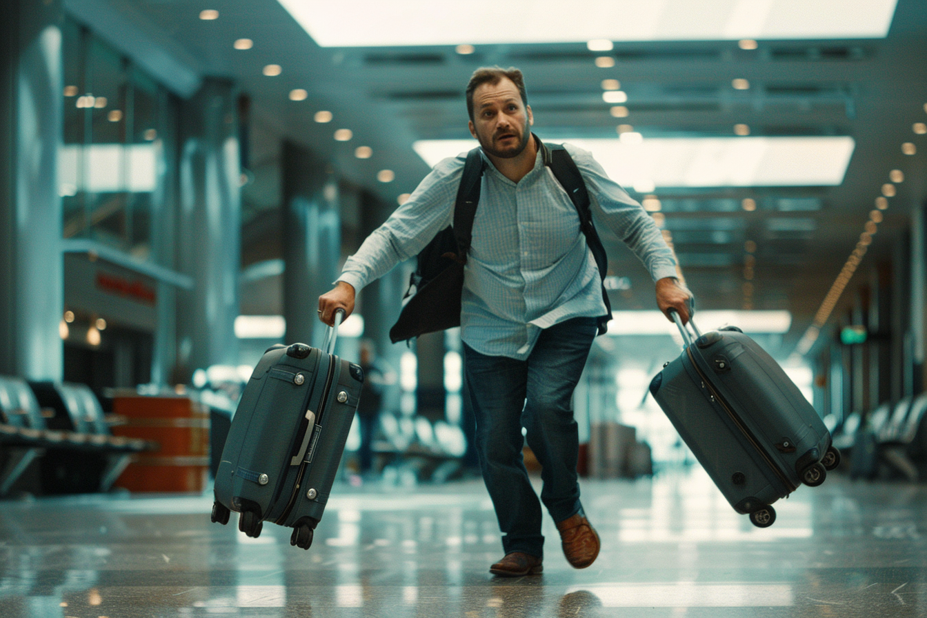 Image gratuite Voyageur pressé traînant deux valises dans le terminal 2