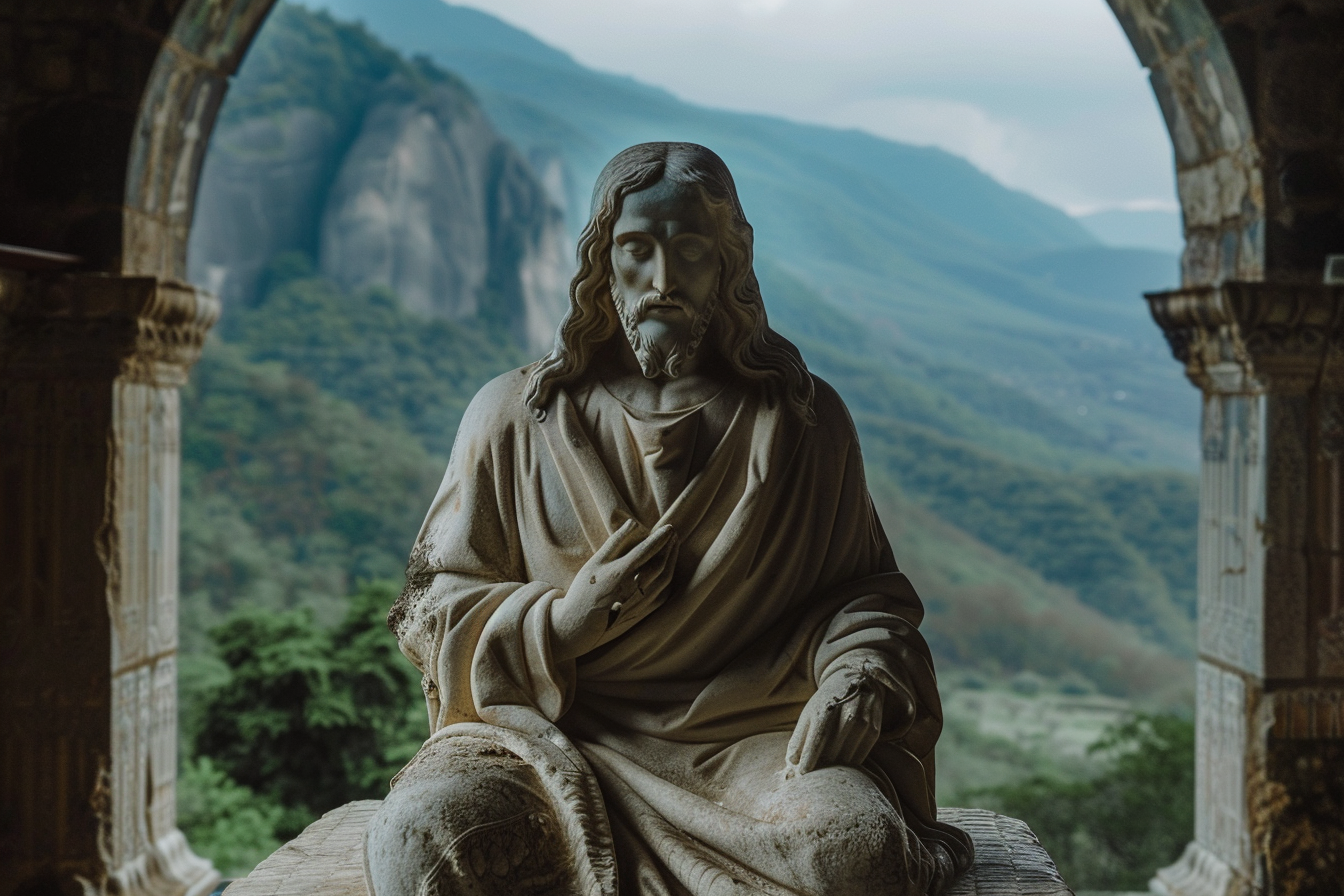 Image gratuite Vue contemplative sculpture Jésus, église 1