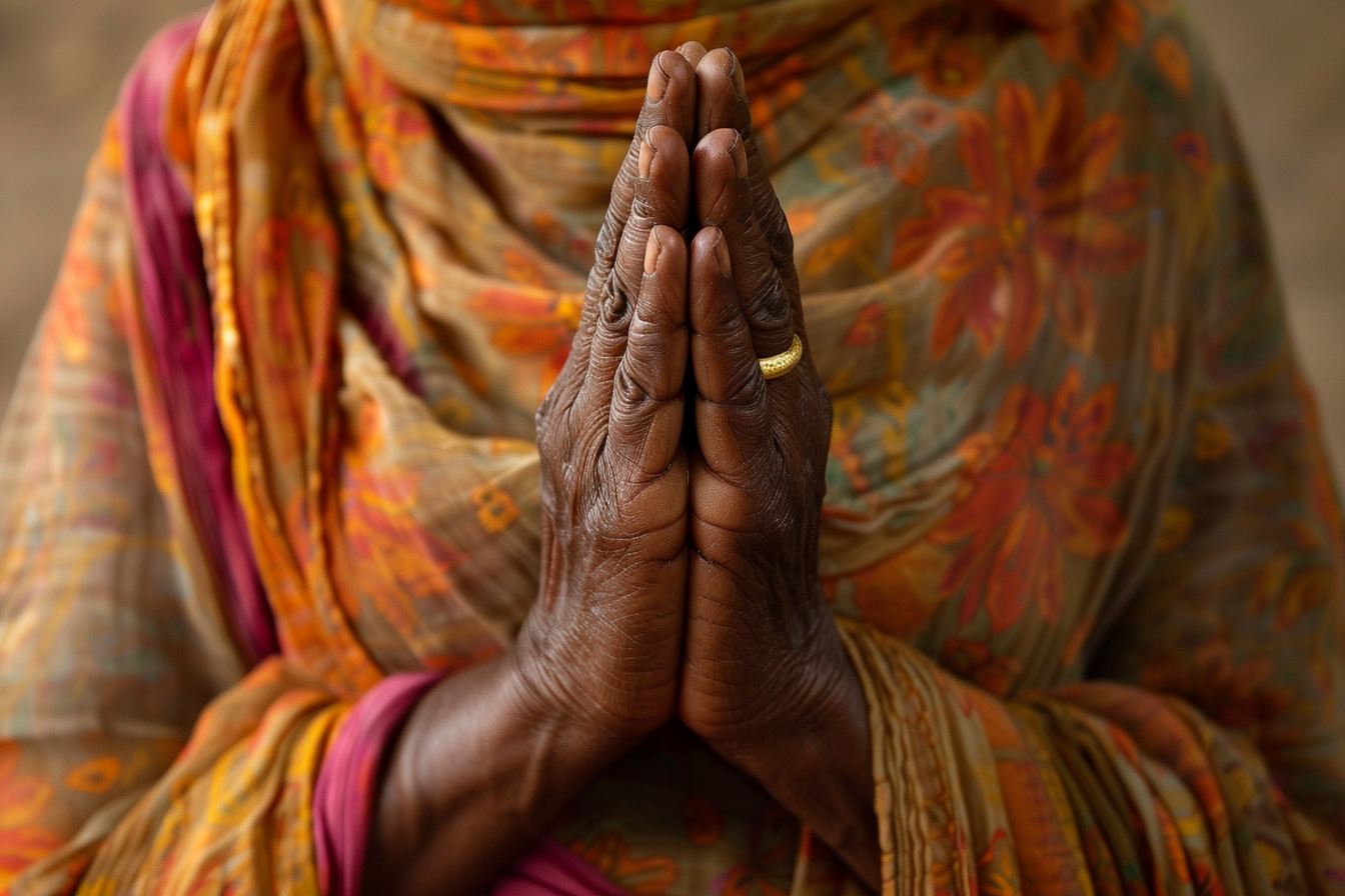 Image gratuite Vue focalisée mains femme prière, lumière dorée 2