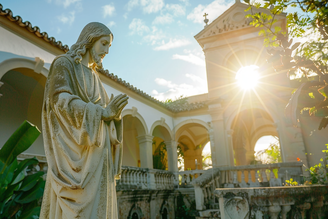 Image gratuite Vue majestueuse statue Jésus, cour soleil 1