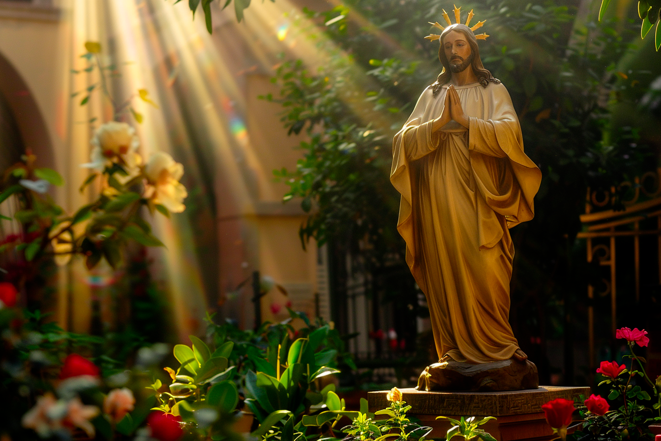 Image gratuite Vue majestueuse statue Jésus, cour soleil 2