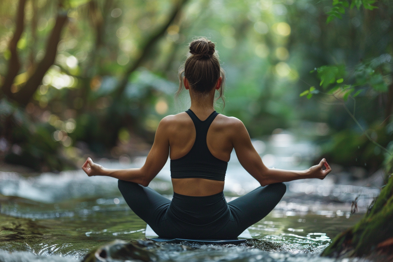 Image gratuite Yoga en forêt près d&rsquo;une rivière 1